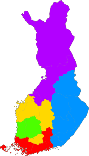 Kartta aluepalveluiden tehtäväalueista koko Suomen alueella.
